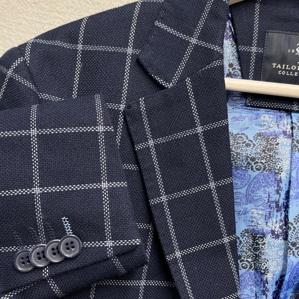 Tailorbyrd Collection Mens Navy Blue Windowpane Hopsack Blazer Jacket 38R